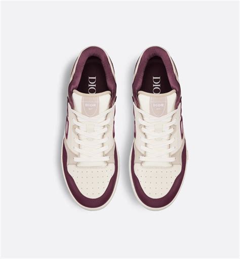 Sneaker B57 basse Cuir de veau lisse bordeaux et blanc et toile 